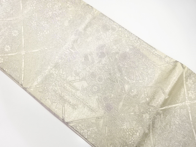 JAPANESE KIMONO / ANTIQUE FUKURO OBI / SILK / WOVEN FLORAL CART